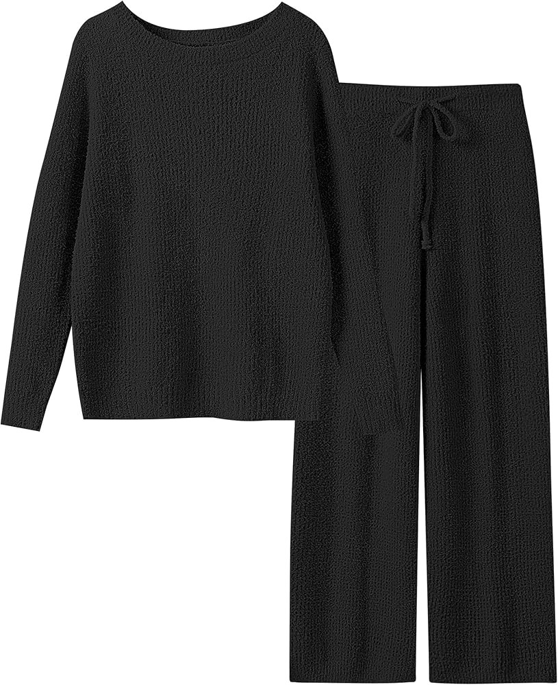ANRABESS Womens Fuzzy Fleece Lounge Pajama Set 2 Piece Outfits Long Sleeve Top Sweater Pants Loun... | Amazon (US)