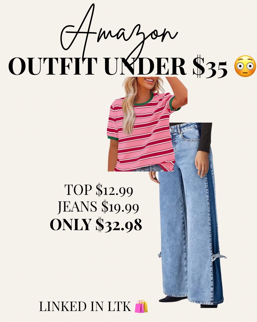 Amazon outfit under $35 😳

These wide-leg jeans are ONLY $19.99 and already have 4.5⭐️ reviews on Amazon 👀 Paired with this $12.99 striped tee, the whole outfit is only $32.98!

I already ordered them and I’ll share a try-on reel when they come in 😂

Everything is linked here !! 🛍️

#amazonfinds #amazonfashion #ltkstyle #affordablefashion #casualoutfit #widelegjeans #amazonstyle #springfashion #summeroutfit nder50

#LTKmomlife #LTKU #LTKSaleAlert