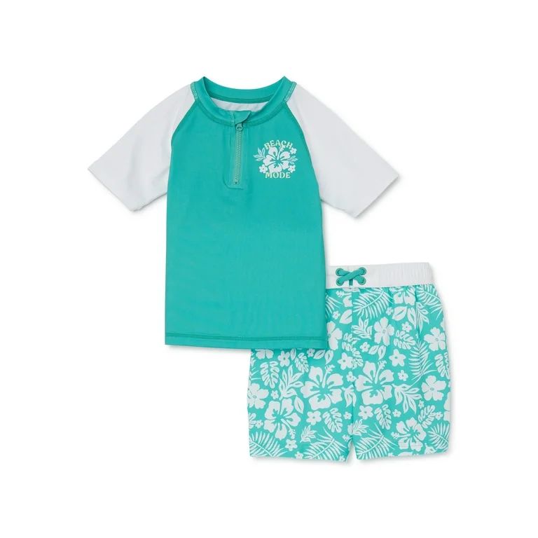 Wonder Nation Toddler Boy Short Sleeve Rash Guard Swim Set, Sizes 12M-5T | Walmart (US)