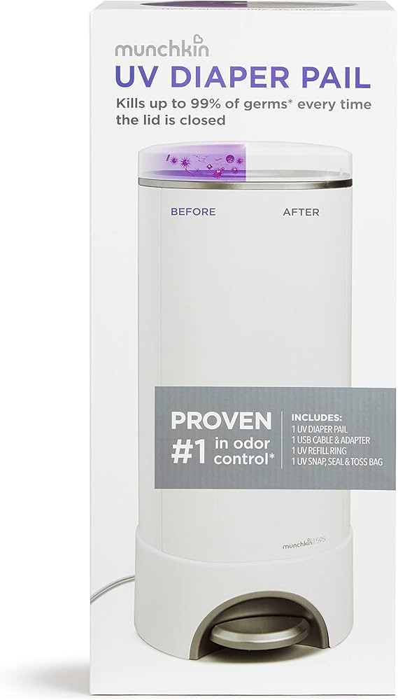 Munchkin® UV Diaper Pail #1 in Odor Control, LED UV Lights Kills 99% of Germs and Odor Causing B... | Amazon (US)