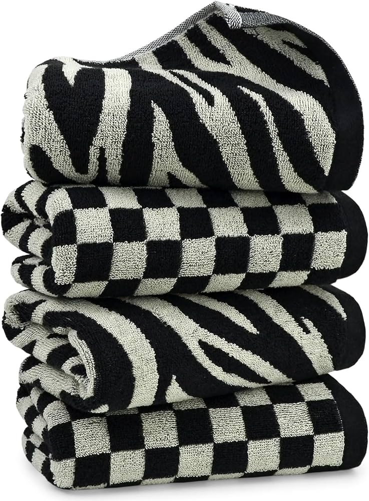 Jacquotha Bathroom Hand Towels 2 Style 4 Pack - Black Hand Towel Checkered and Zebra, Cotton | Amazon (US)