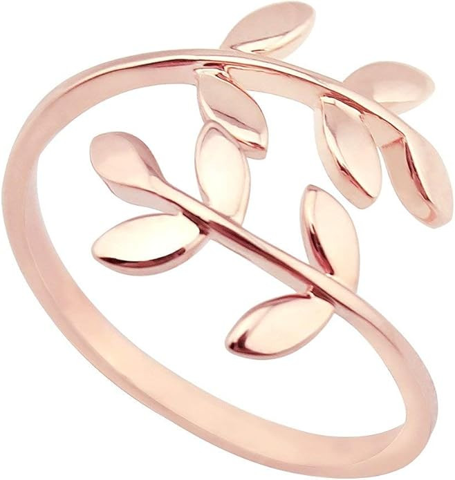 18k Stainless Steel Silver Gold Rose Gold Plated Leaves Leaf Laurel Adjustable Branch Ring Women ... | Amazon (US)