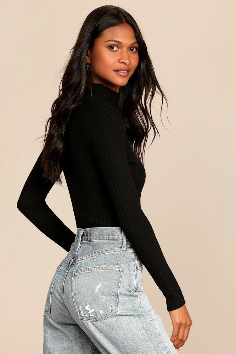 Crawford Black Long Sleeve Mock Neck Bodysuit | Lulus