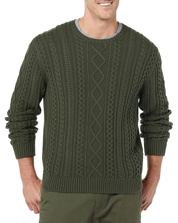 Amazon Essentials Men's Long-Sleeve 100% Cotton Fisherman Cable Crewneck Sweater | Amazon (US)