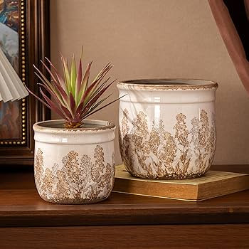 Set of 2 Ceramic Planters for Indoor Plants, 4.7+5.7 Inch Vintage Flower Pots without Drainage Ho... | Amazon (US)