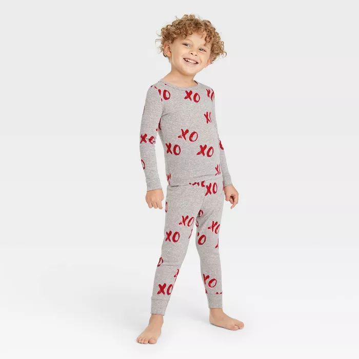 Toddler Valentine's Day XOXO Print Matching Family Pajama Set - Gray | Target