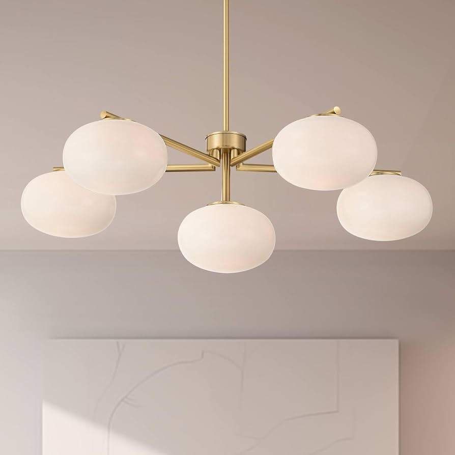 Possini Euro Damian 32" Wide Antique Brass and Opal 6-Light Chandelier | Amazon (US)