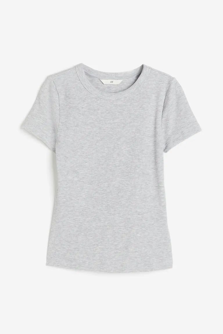 Ribbed Modal-blend T-shirt - Sage green - Ladies | H&M US | H&M (US + CA)