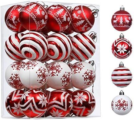 Valery Madelyn 24ct 60mm Traditional Red and White Christmas Ball Ornaments, Shatterproof Xmas Ba... | Amazon (US)