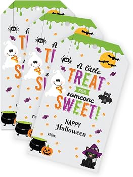25 Halloween Treat Food Gift Tags Kids or Adults Party Favors- Holiday Fun Labels for Cookies Can... | Amazon (US)