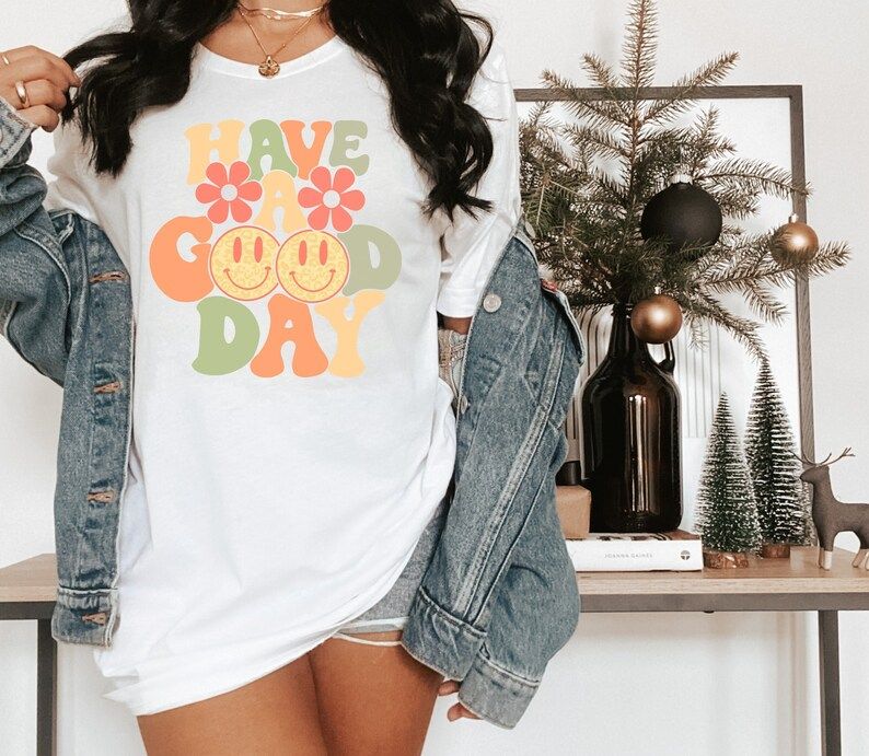 Have A Good Day Shirt, Trendy Spring Shirts, Retro preppy Smile Face Oversized Shirts, Trendy Cre... | Etsy (US)