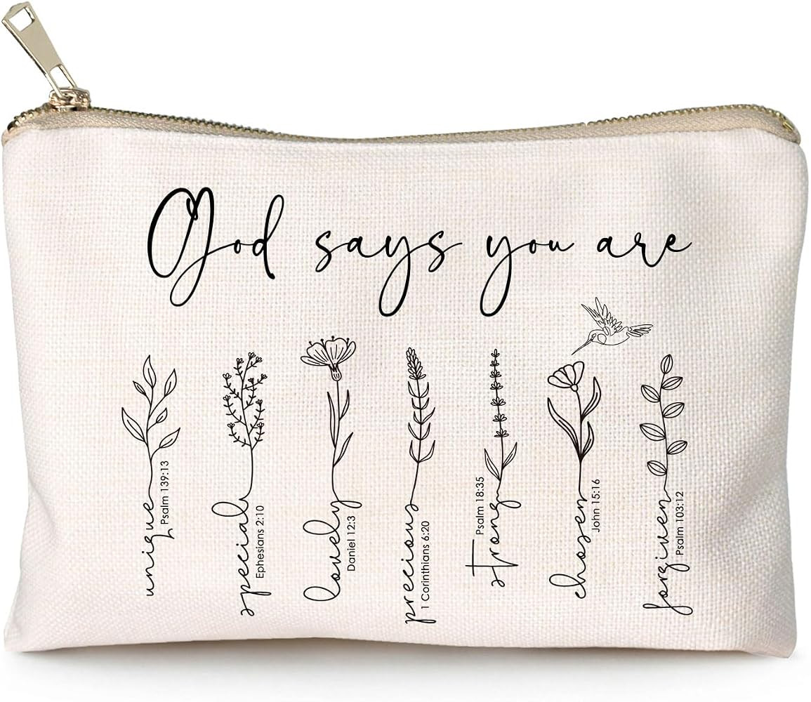 God Says You Are Makeup Bag, Christian Bible Verse Cosmetic Pouch for Women, Inspirational Floral... | Amazon (US)