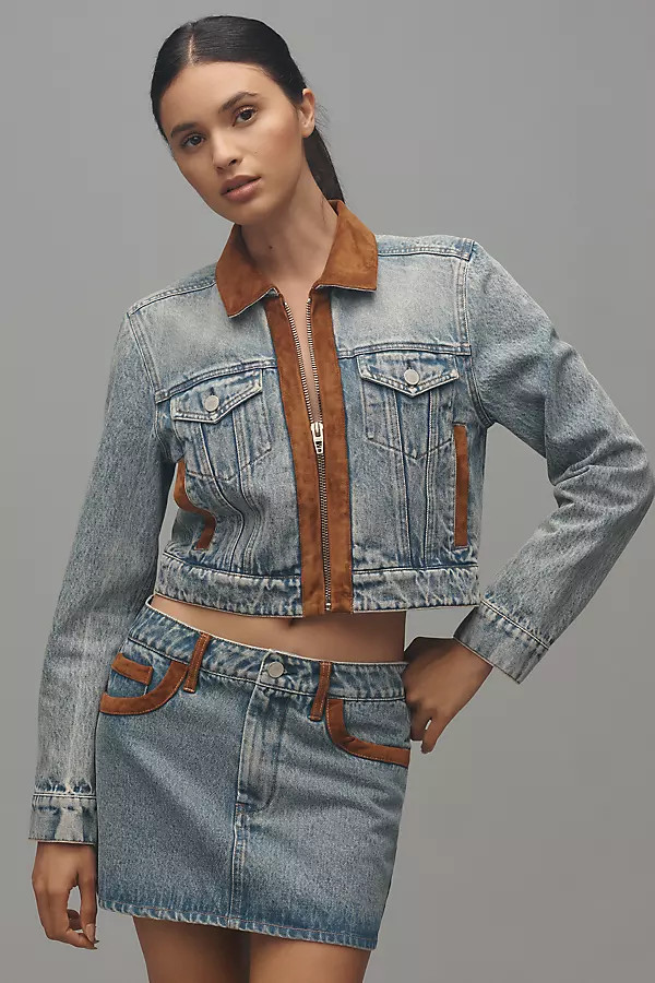Denim and Faux-Suede Trucker Jacket | Anthropologie (US)