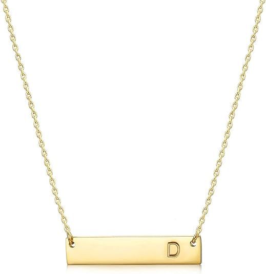 Initial Bar Necklace, 18K Gold Plated Stainless Steel Initial Necklace Simple Delicate Balance Ba... | Amazon (US)