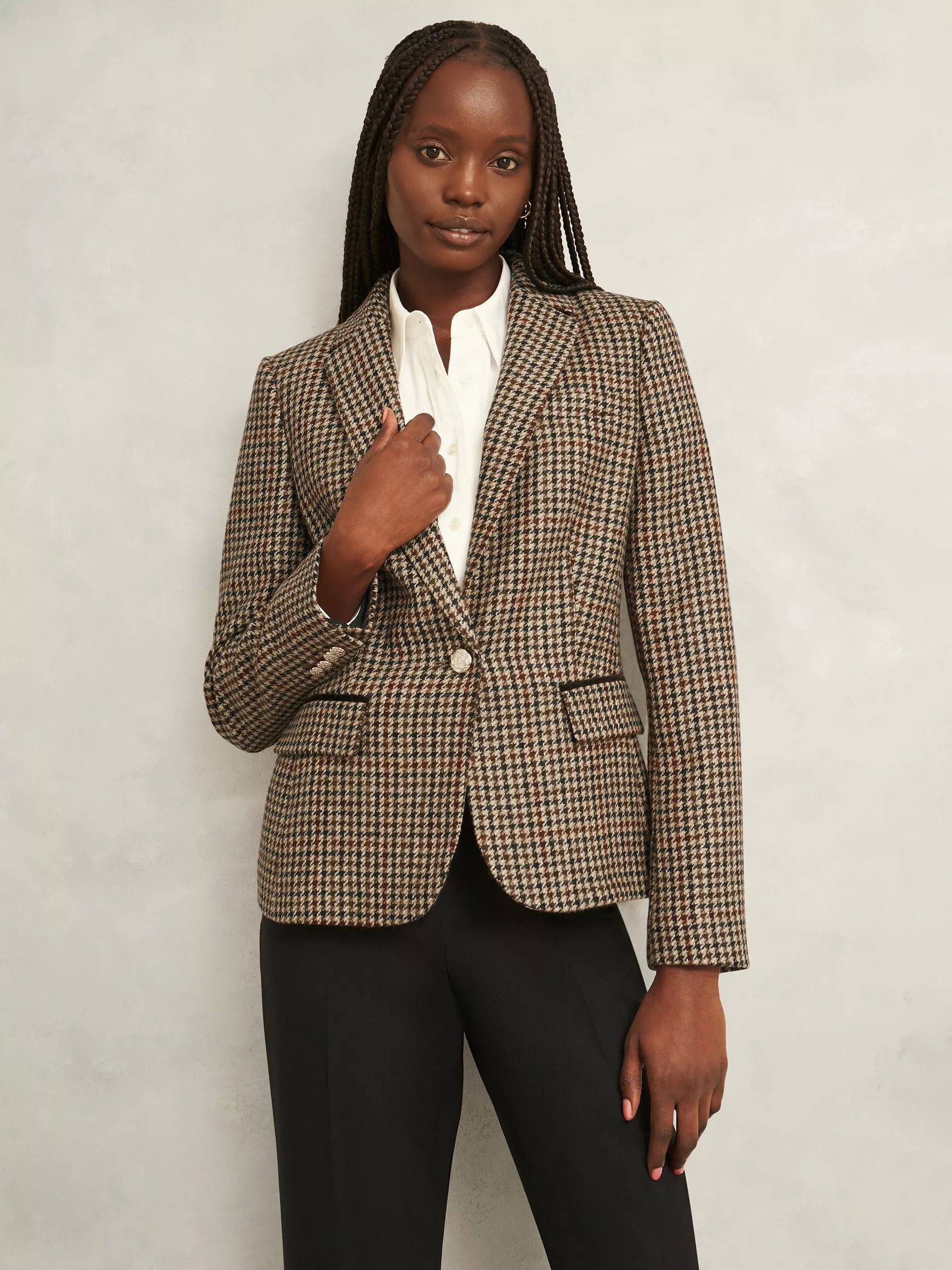 Hobbs Adeline Houndstooth Pure Wool Blazer, Brown/Multi | John Lewis (UK)