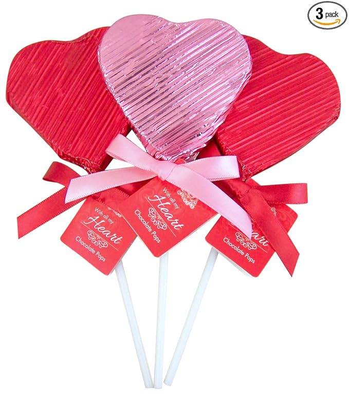Chocolate Hearts Valentine's Candy, Heart Shaped Milk Chocolate Lollipops Gift, 1.05 Ounce, Pack ... | Amazon (US)