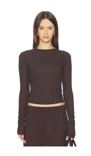 Eterne Long Sleeve Fitted Top in Chocolate. - size S | Revolve Clothing (Global)