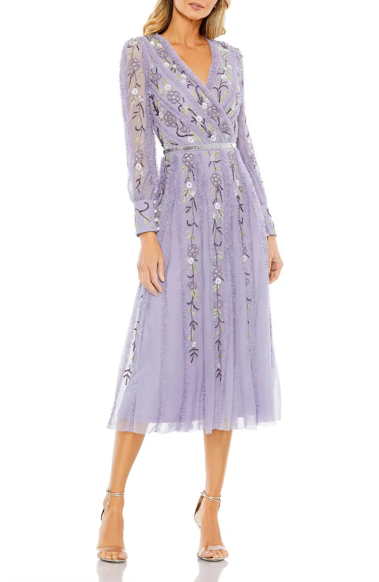 Long Sleeve Embroidered Wrap Midi Dress | Nordstrom