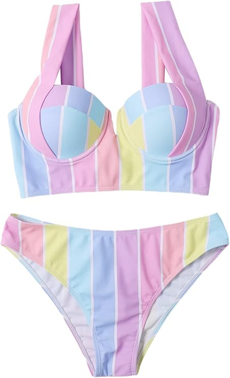 SOLY HUX Women's Color Block Underwire Bikini Set Bathing Suits 2 Piece Swimsuits | Amazon (US)