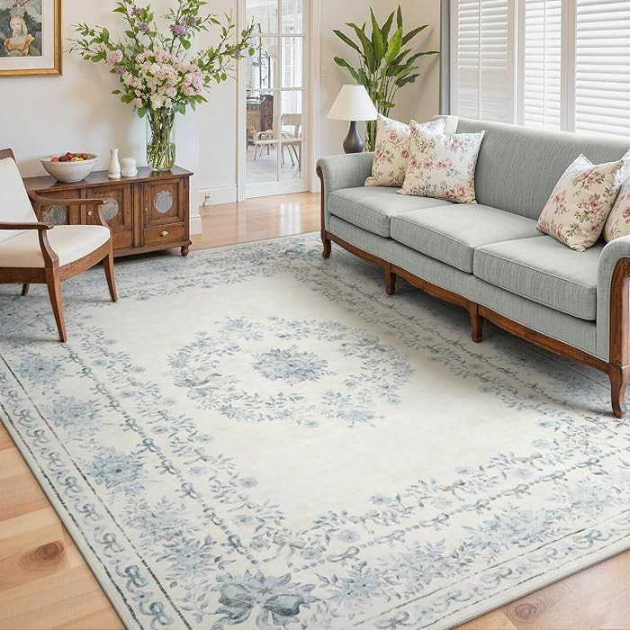 Wonnitar Bow Print Area Rug for Living Room, Ultra-Thin Blue 8x10 Washable Rug, Non Slip Soft Boh... | Amazon (US)