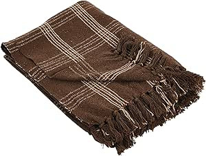 Recycled Cotton Blend Throw Blanket with Fringe, Brown Plaid | Amazon (US)