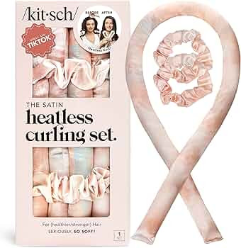 Kitsch Satin Heatless Curling Set – Heatless Curls Overnight with 34" Hair Curler & 2 Satin Scr... | Amazon (US)