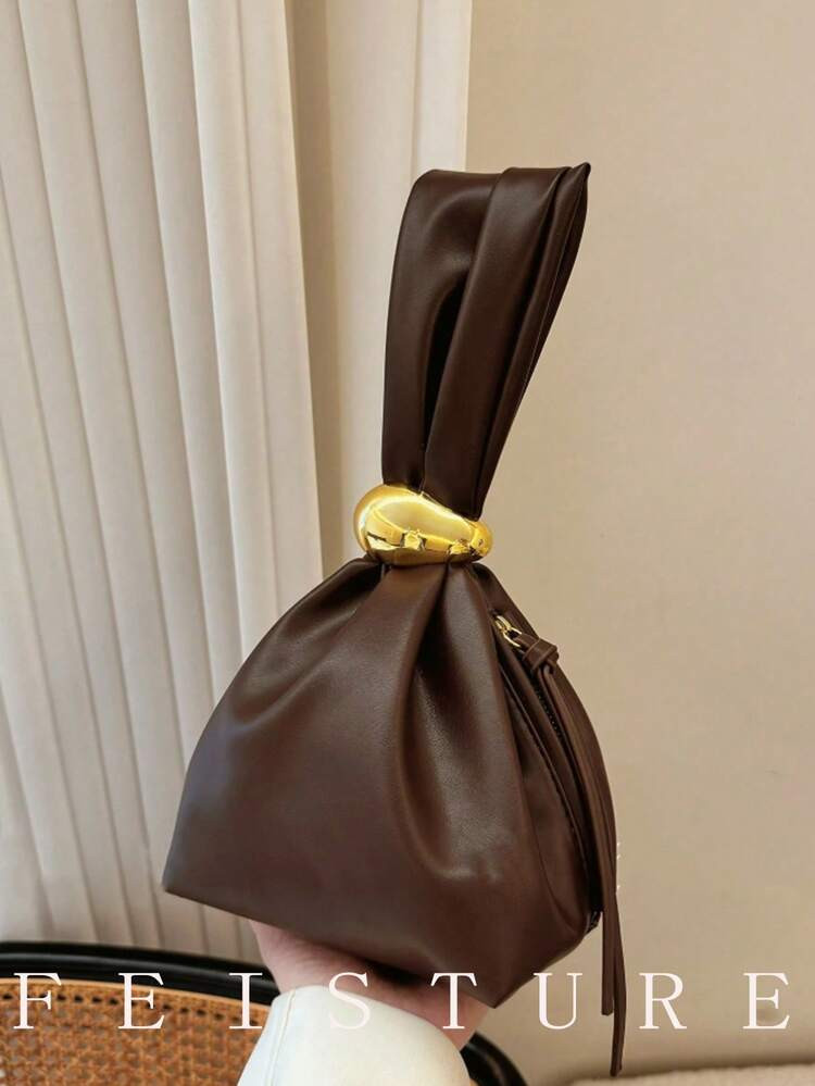 FEISTURE 1pc Plain PU Leather Pleated Cloud Shaped Handbag For Girls, Women, College Students, An... | SHEIN