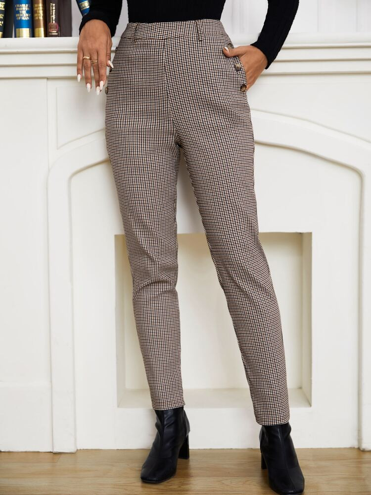 SHEIN Slant Pocket Plaid Tailored Pants | SHEIN
