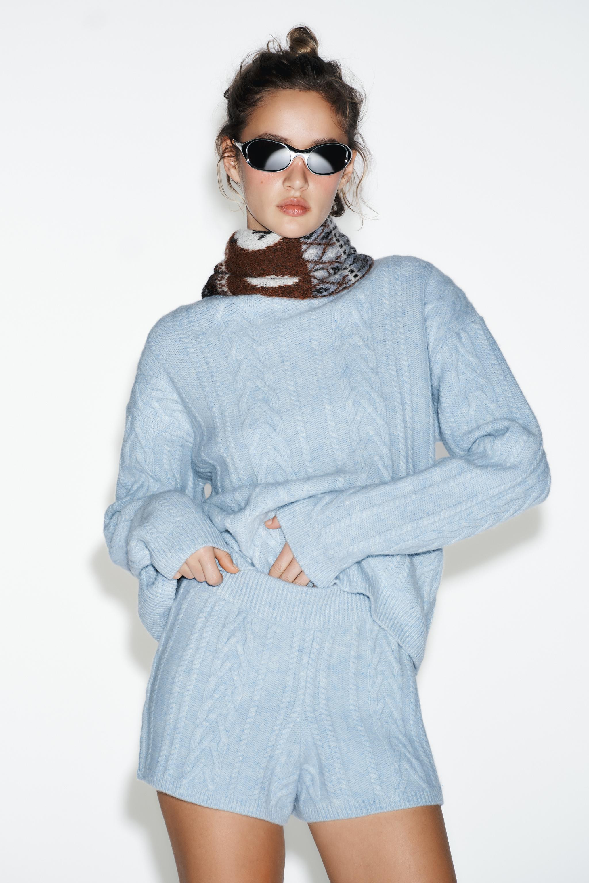 80% WOOL CABLE KNIT SHORTS SKI COLLECTION | Zara UK