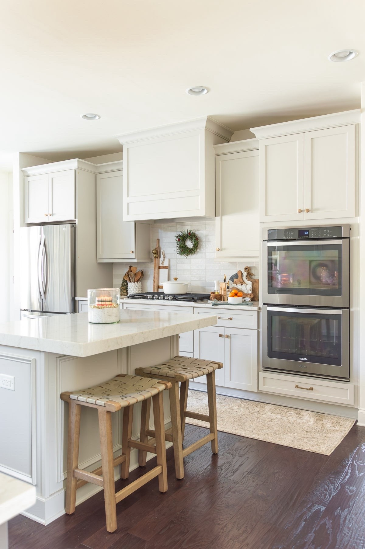 I don’t add very much Christmas decor to my kitchen, but I do like to add a few touches to infuse a little holiday in the heart of the home. Even small additions make a big difference! home decor Christmas decor Christmas kitchen decor woven counter stools agreeable gray cabinets white backsplash tile kitchen counter styling

#LTKHoliday #LTKStyleTip #LTKHome