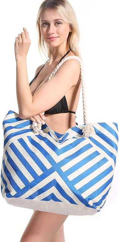 Extra Large Beach Bag for Women Waterproof Weekender Big Pool Tote Bag With Zipper, Inner Pocket | Amazon (US)