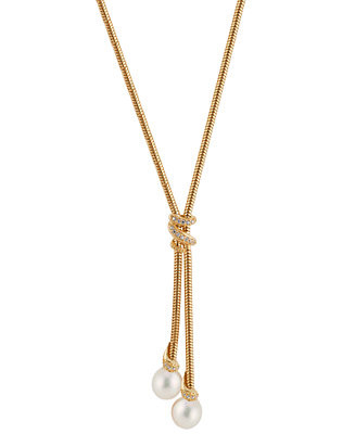 Cultured Freshwater Pearl (8mm) & Cubic Zirconia Lariat Necklace in 14k Gold-Plated Sterling Silv... | Macy's