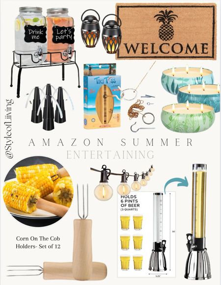 Summer outdoor entertaining! Corn on the cob holders, drink dispensers, lights, candles to keep bugs away, games, speakers, doormat, fly fans. Amazon must haves for parties! #founditonamazon

#LTKSeasonal #LTKParties #LTKFamily