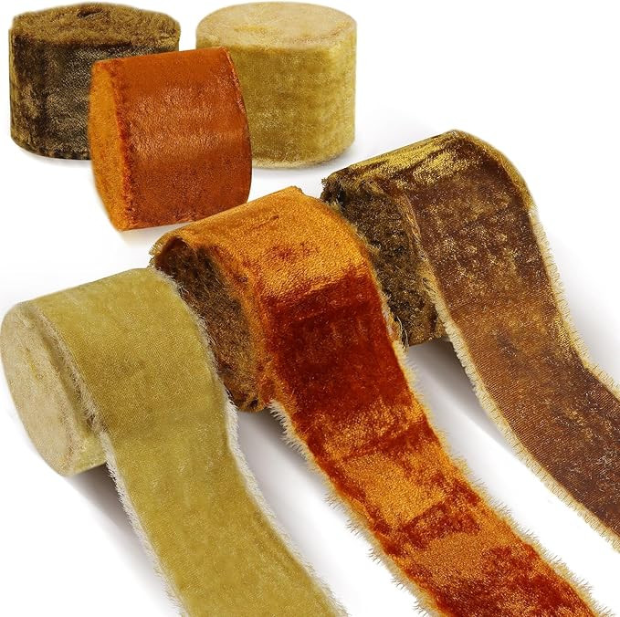 3 Roll Christmas Silk Velvet Vintage Wrapping Ribbon, Raw Edge Fringe Ribbon for Xmas Bow Wreath ... | Amazon (US)