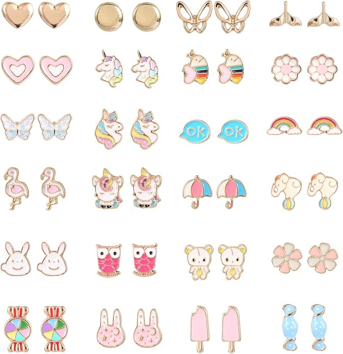 24 Pairs Hypoallergenic Stud Earrings Set for Girls Sensitive Ears With Stainless Steel Post Best... | Amazon (US)