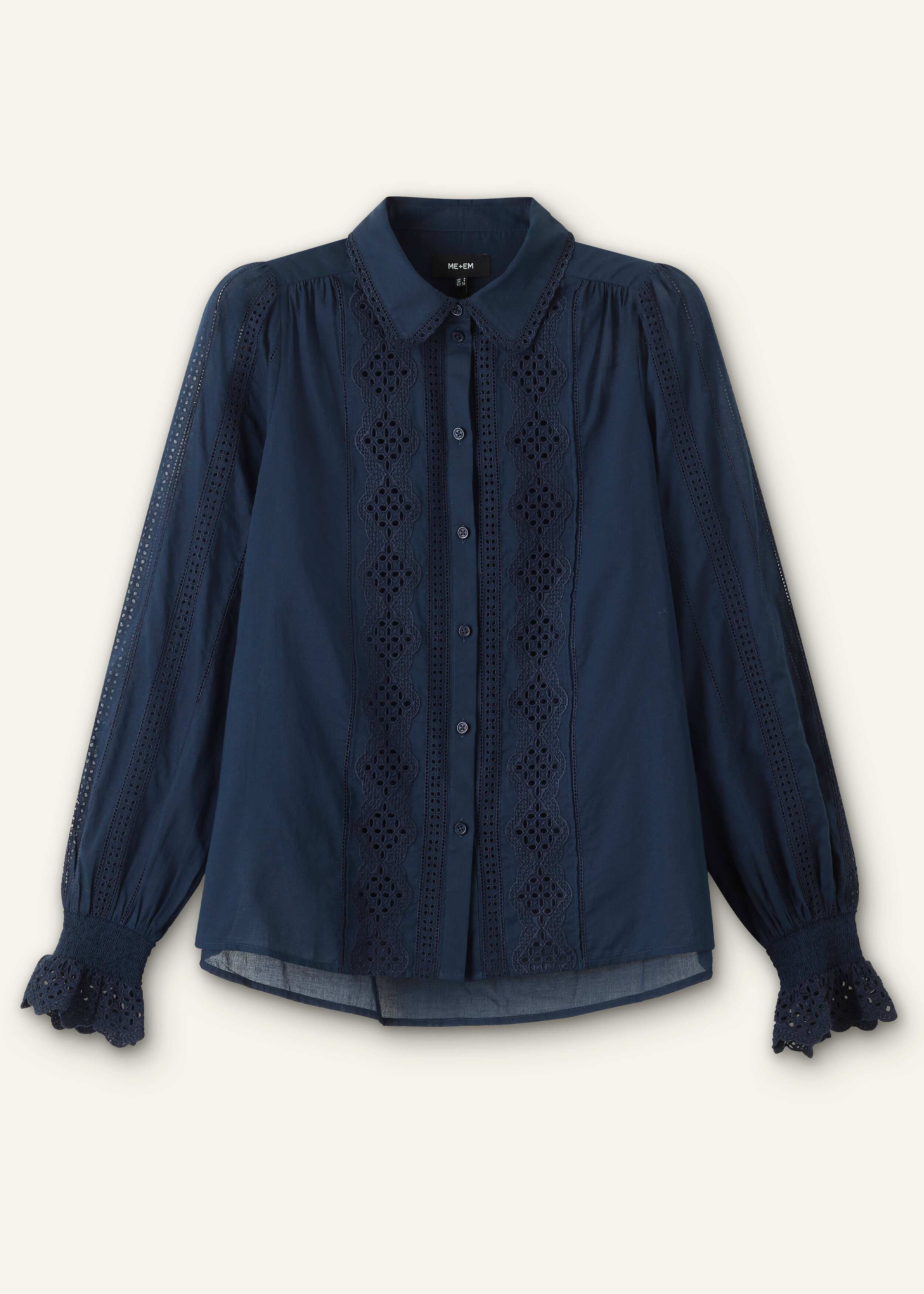 Cotton Broderie Detail Straight Shirt Cotton Voile | ME+EM Global (Excluding US)