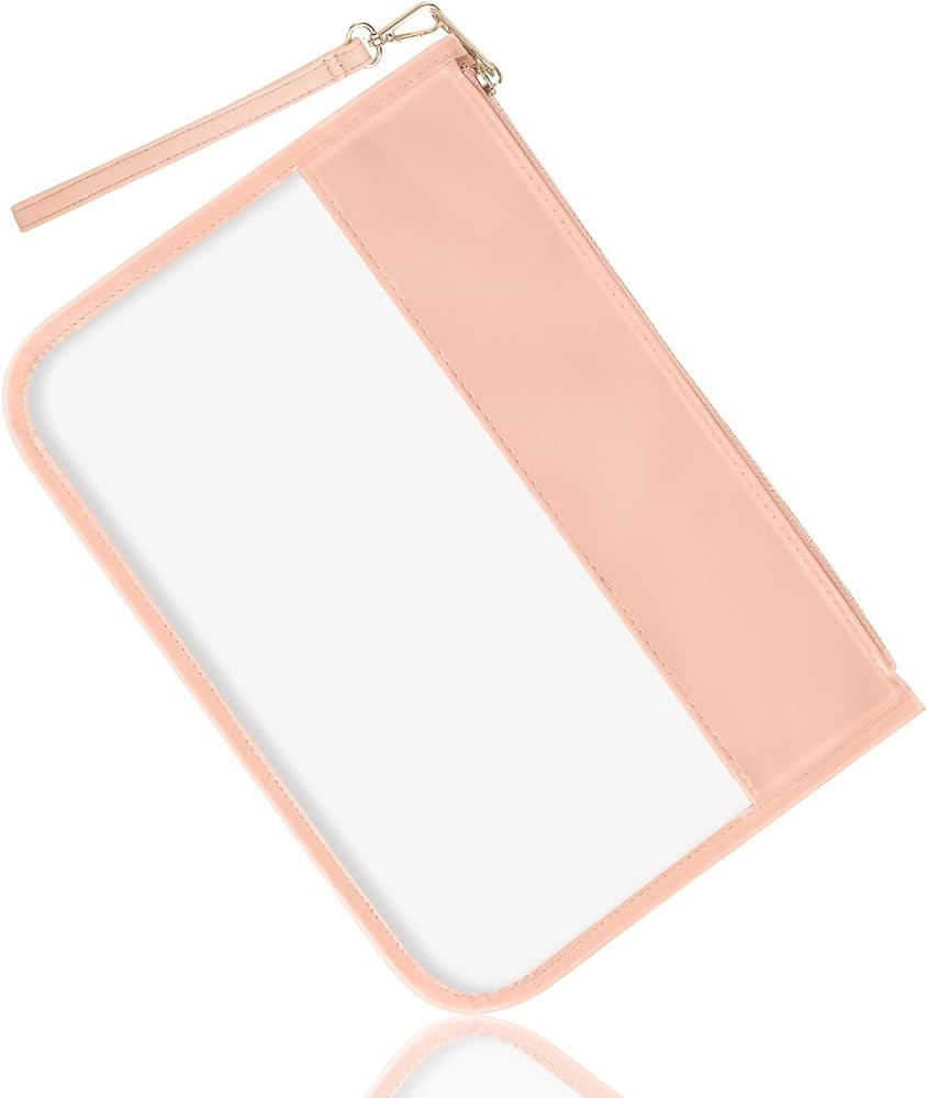 izuzta Clear PVC Flat Pouch, PU Travel Makeup Bag Clear Zipper Pouch with Wristlet, DIY Chenille ... | Amazon (US)