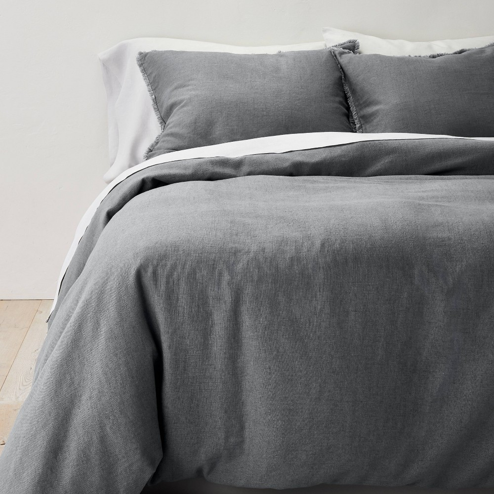 King Heavyweight Linen Blend Duvet Cover & Sham Set Dark Gray - Casaluna | Target