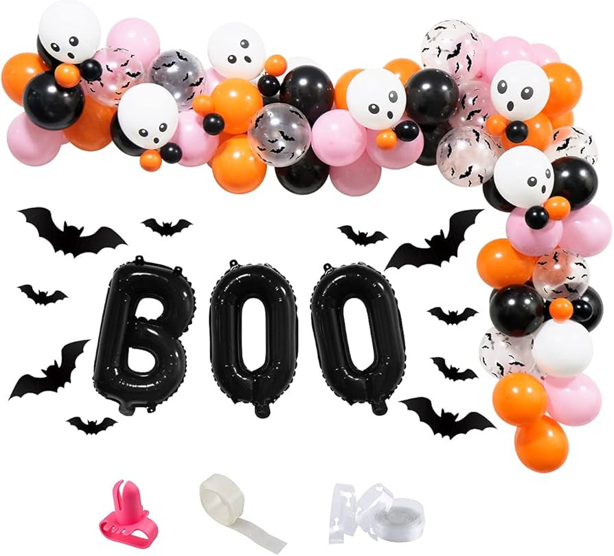 100Pcs Halloween Balloon Arch Garland Kit,Pink Black Orange Halloween Balloons Arch with BOO Foil... | Amazon (US)