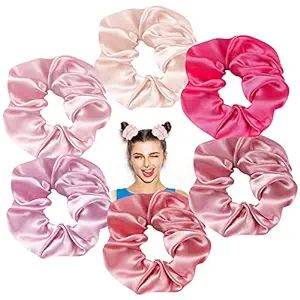 6 Pieces Satin Silk Scrunchies for Hair Pink Silk Scrunchies for Women Girls Elastic Silk Ponytai... | Amazon (US)