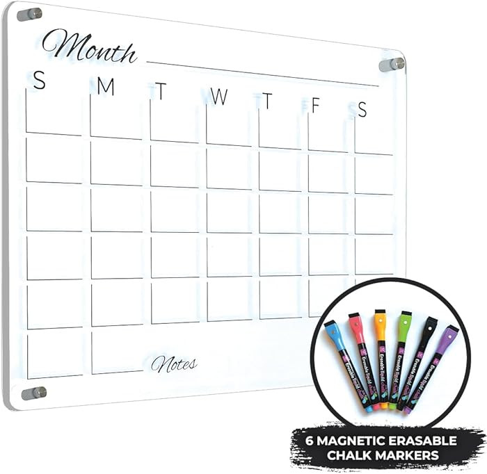 Premium Acrylic Calendar for Wall (16.75” x 13.25”) Clear Calendar & Family Reusable Planner ... | Amazon (US)