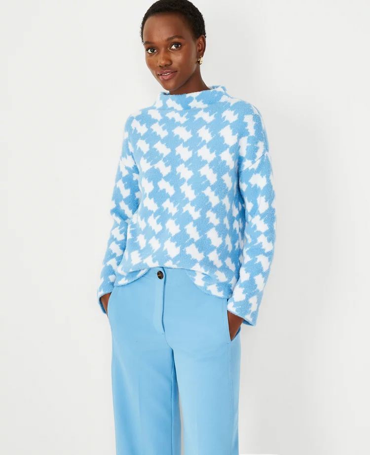 Houndstooth Jacquard Funnel Neck Sweater | Ann Taylor (US)