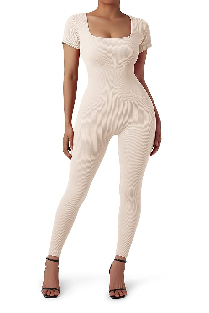 SUUKSESS Women Ribbed One Piece Jumpsuits Yoga Short Sleeve Workout Jumpsuits | Amazon (US)