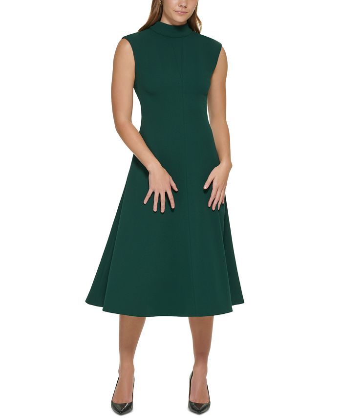 Calvin Klein Sleeveless Mock-Neck A-Line Dress & Reviews - Dresses - Women - Macy's | Macys (US)