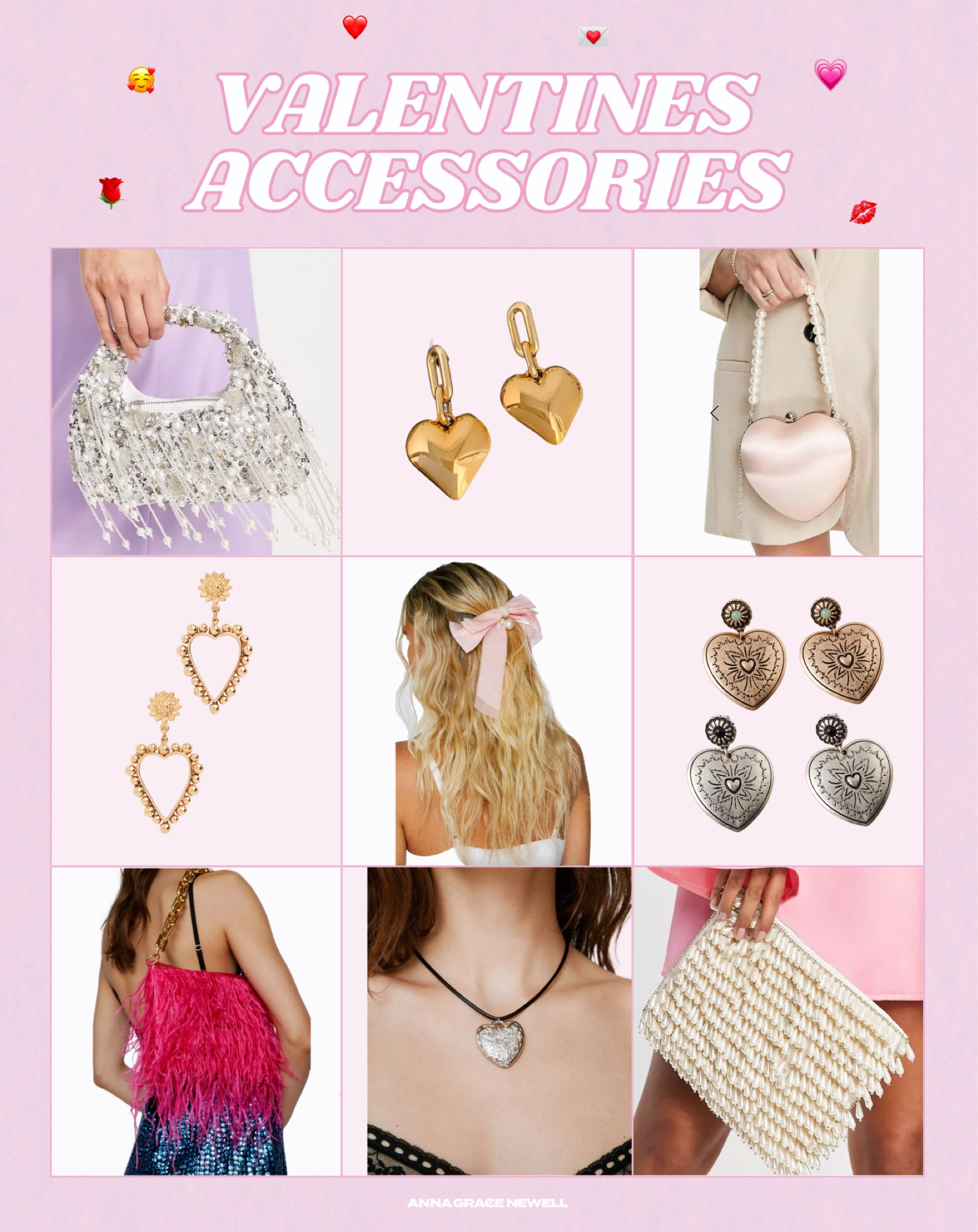Valentine accessories | heart earrings | funky bags | clutch | hair accessories | Pearl | feather | gold | nasty gal | asos

#LTKSeasonal #LTKstyletip #LTKitbag