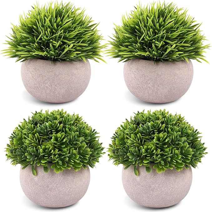 CEWOR 4 Packs Artificial Potted Plants Bathroom Home Office Decor Mini Fake Greenery Faux Topiary... | Amazon (US)