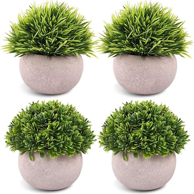 CEWOR 4 Packs Artificial Potted Plants Bathroom Home Office Decor Mini Fake Greenery Faux Topiary... | Amazon (US)