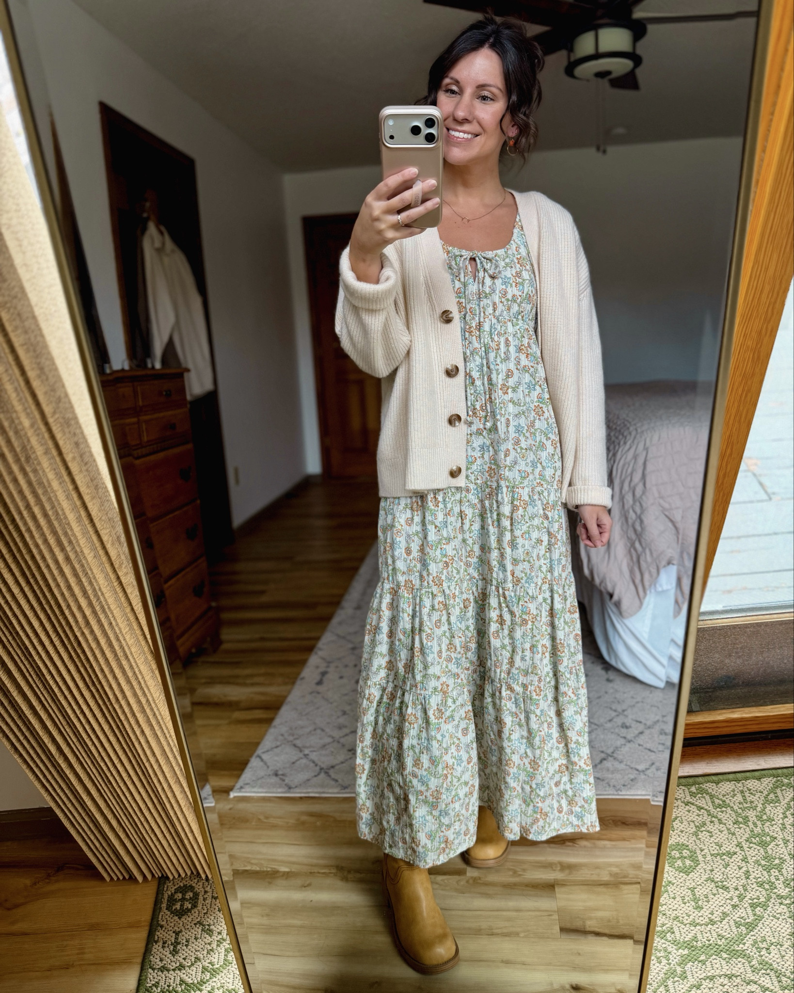 Wearing xs in my dress (also own in green in xxs and love that fit too!) and xs in my cashmere cardigan (love it! It’s $$$ tho so I also linked some similar pieces). Wearing size 6 in my boots!

My earrings are from Bee Marie Market. Love them! So pretty!

#LTKgrwm #LTKootd #LTKPetite