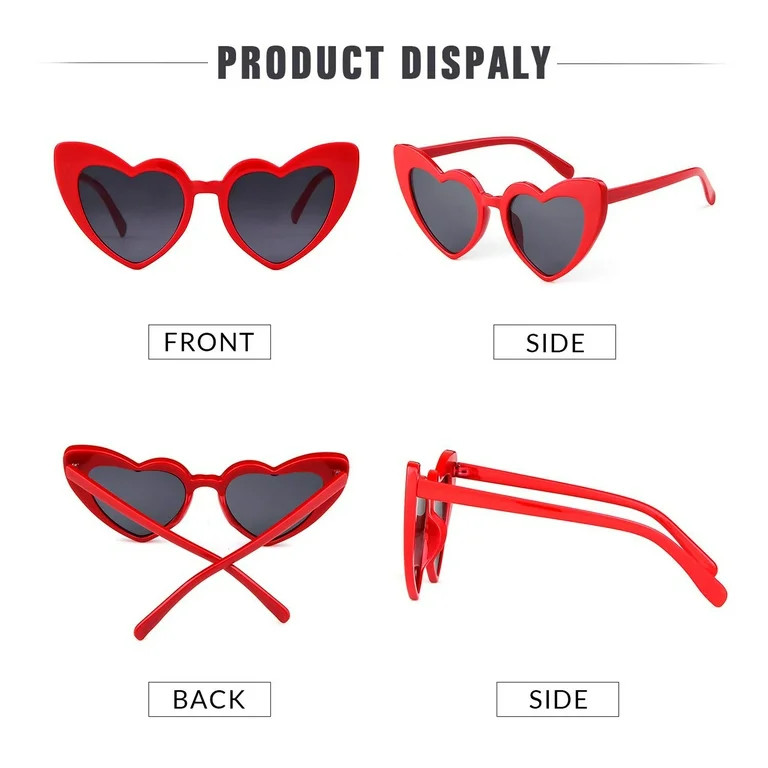 Fansbe Heart Shaped Sunglasses for Women,Fashion Cat Eye Mod Style Retro Glasses Red+White | Walmart (US)