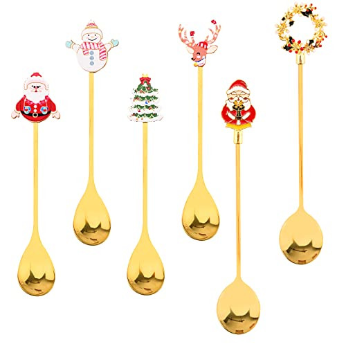 6 Pcs Stainless Steel Coffee Spoons with Reindeer, Santa, Christmas Tree, Snowman Designs for Des... | Amazon (US)